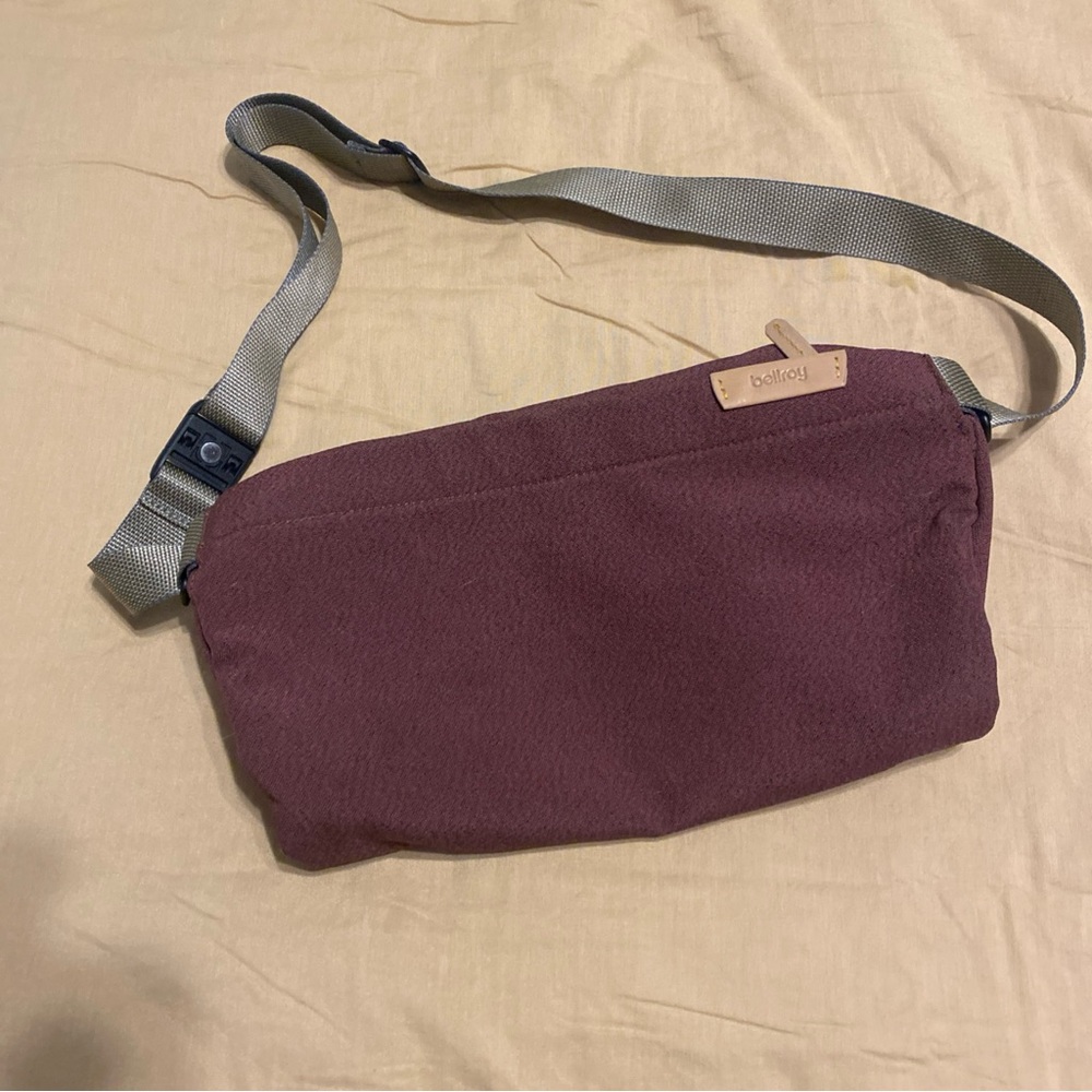 Bellroy maroon and Gray Belt Bag Minimalist Design
